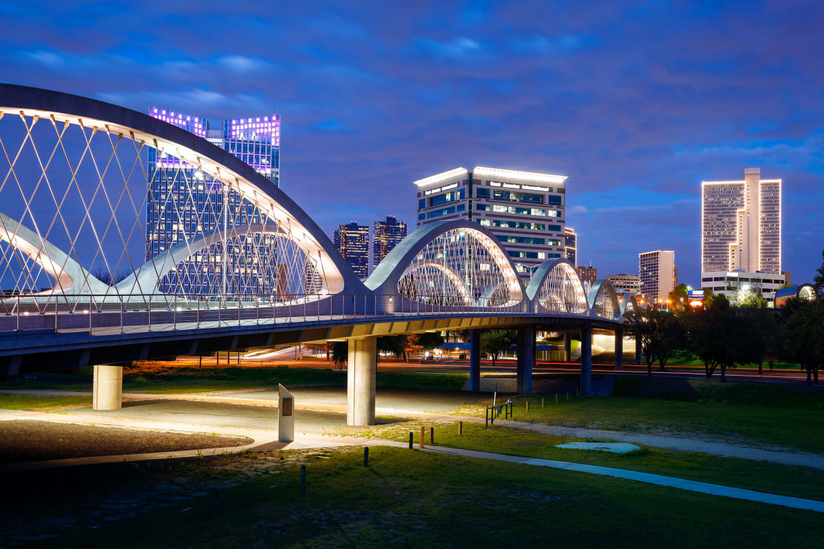 A view of West 7th Street Bridge and downtown Fort Worth