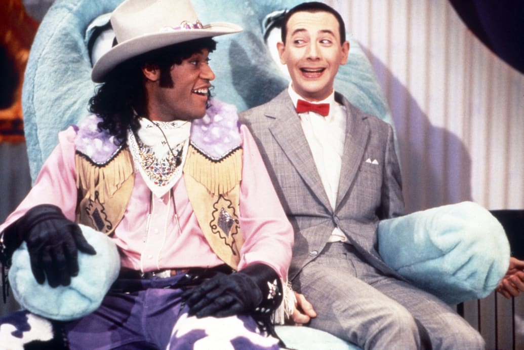 A still from Pee-Wee's Playhouse with Laurence Fishburn and Paul Reuben