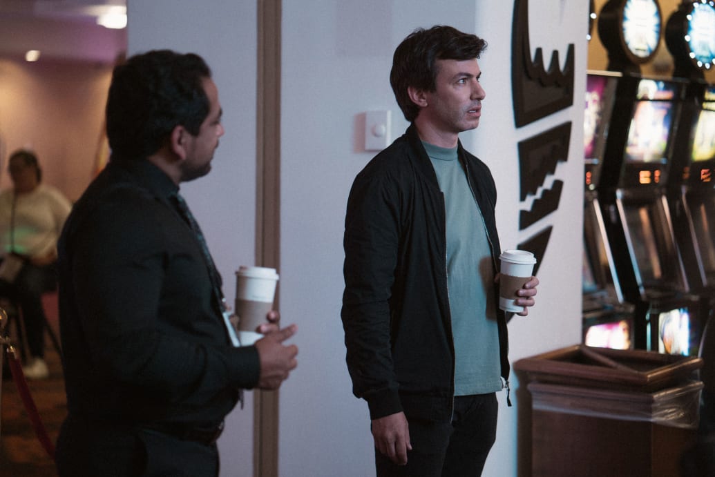A man talks to Nathan Fielder in a still from ‘The Curse'
