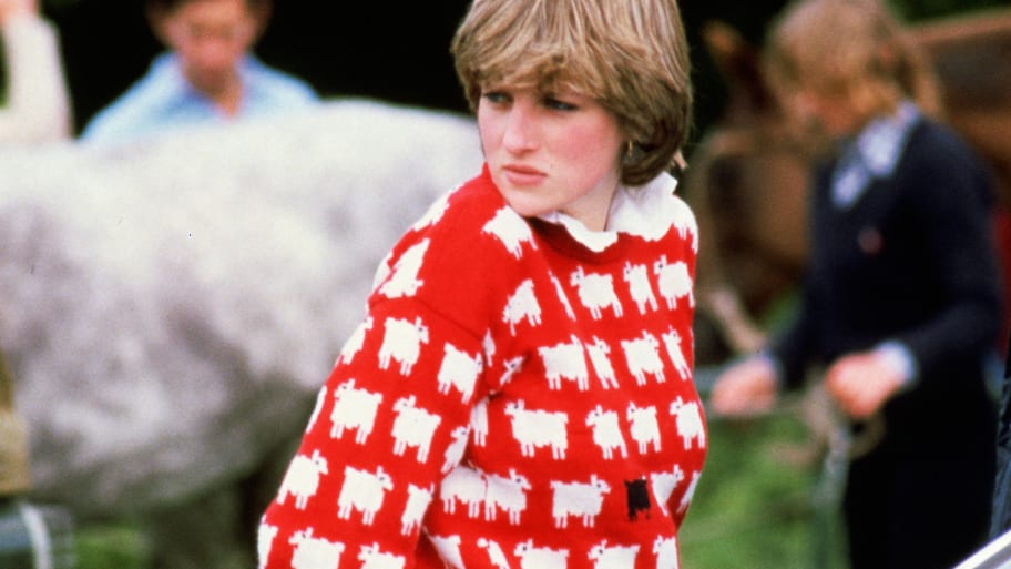 Diana, Princess of Wales (1961 - 1997) wearing 'Black sheep' wool jumper by Warm and Wonderful (Muir & Osborne) to Windsor Polo, June 1981.