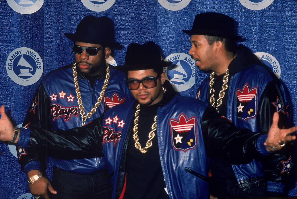 American rap group Run DMC pose at the Grammy Awards