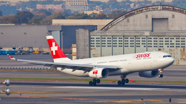 A Swiss Airbus at John F. Kennedy International Airport.