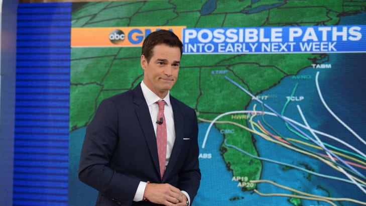 Rob Marciano reports on weather during Good Morning America broadcast.