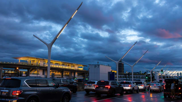 Car traffic rush at Los Angeles International Airport during the holidays.