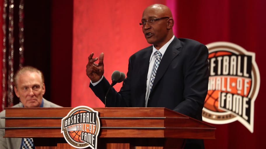 Inductee George McGinnis speaks to the crowd during the 2017 Basketball Hall of Fame Enshrinement Ceremony on September 8, 2017 at the Naismith Memorial Basketball Hall of Fame in Springfield, Massachusetts