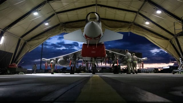 A British RAF Typhoon being prepared to strike Houthi targets in Yemen.