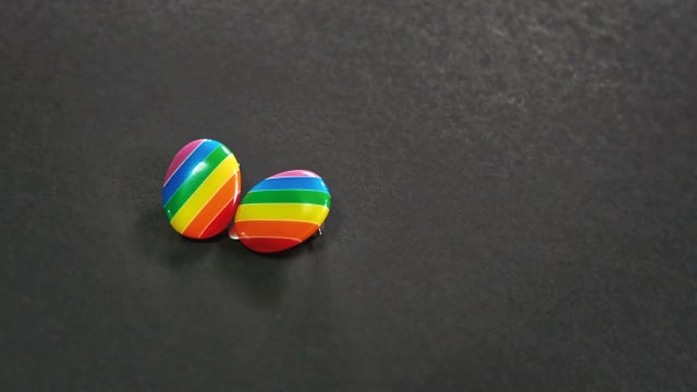 Rainbow colored earrings. 