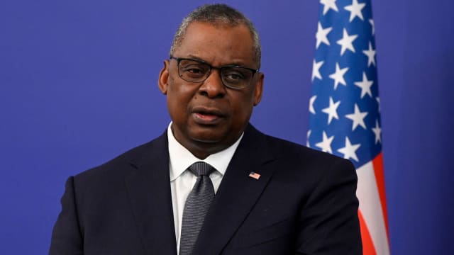 Photograph of US Secretary of Defense Lloyd Austin speaks during a joint press conference