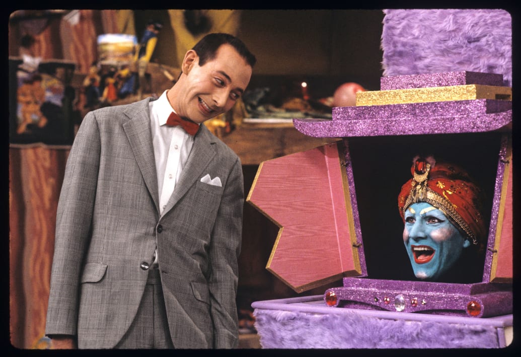 A still from Pee-Wee's Playhouse with Jambi the Genie