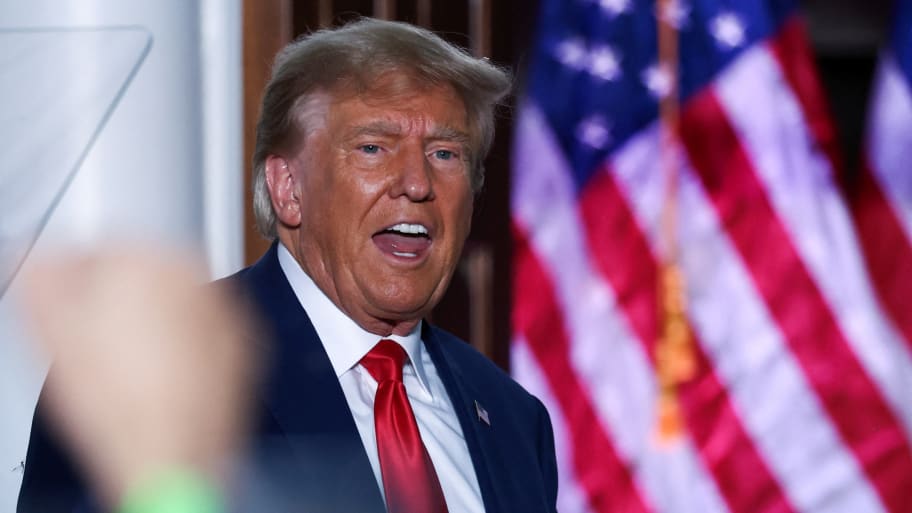 Donald Trump reacts during an event following his arraignment on classified document charges, at Trump National Golf Club, in Bedminster, New Jersey, June 13, 2023. 