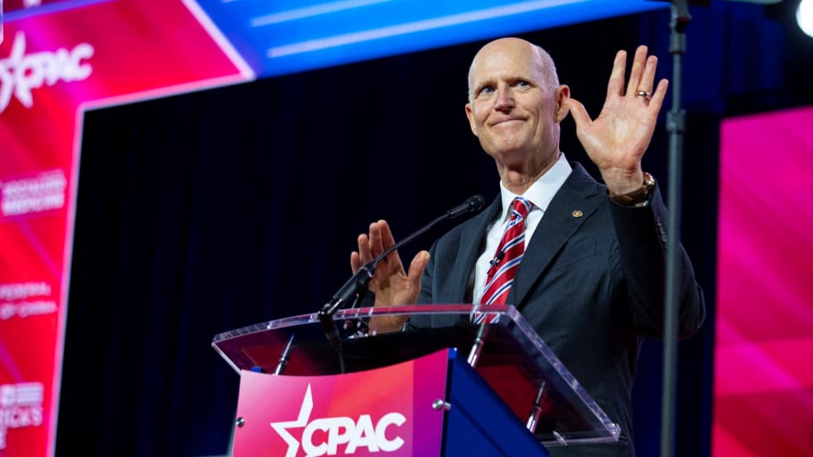 U.S. Senator Rick Scott (R-FL) gestures as he speaks at the Conservative Political Action Conference (CPAC) at Gaylord National Convention Center in National Harbor, Maryland, U.S., March 2, 2023.