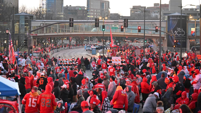 Fans line the streets of Kansas City for a Super Bowl victory parade.
