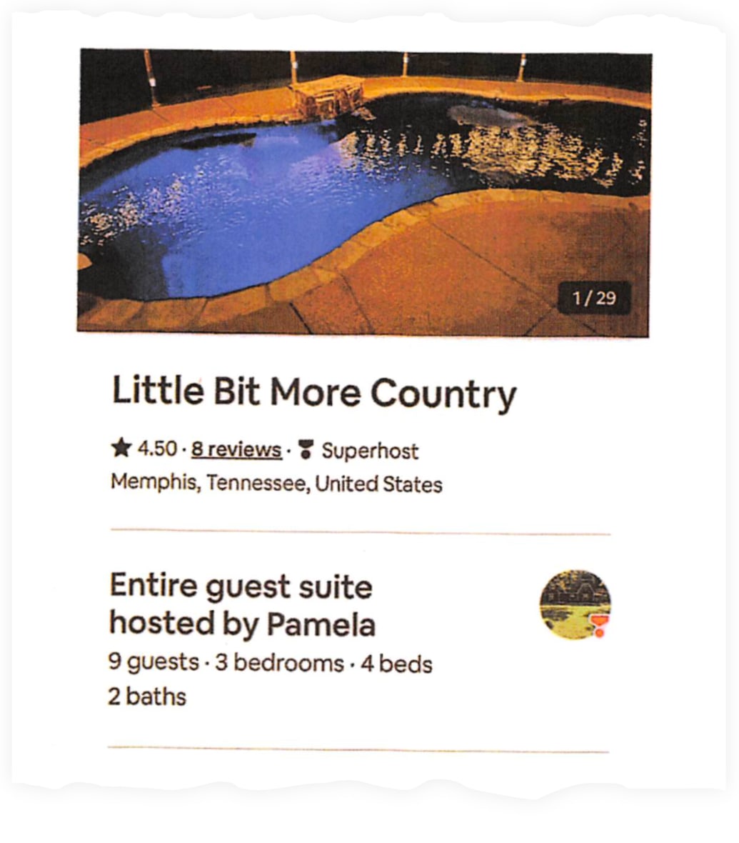 A screenshot of the Airbnb listing Shawn Mackey booked for a weekend with friends.