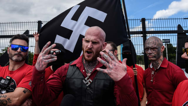 A photo of neo-Nazi group Blood Tribe during a rally in Orlando, Florida.