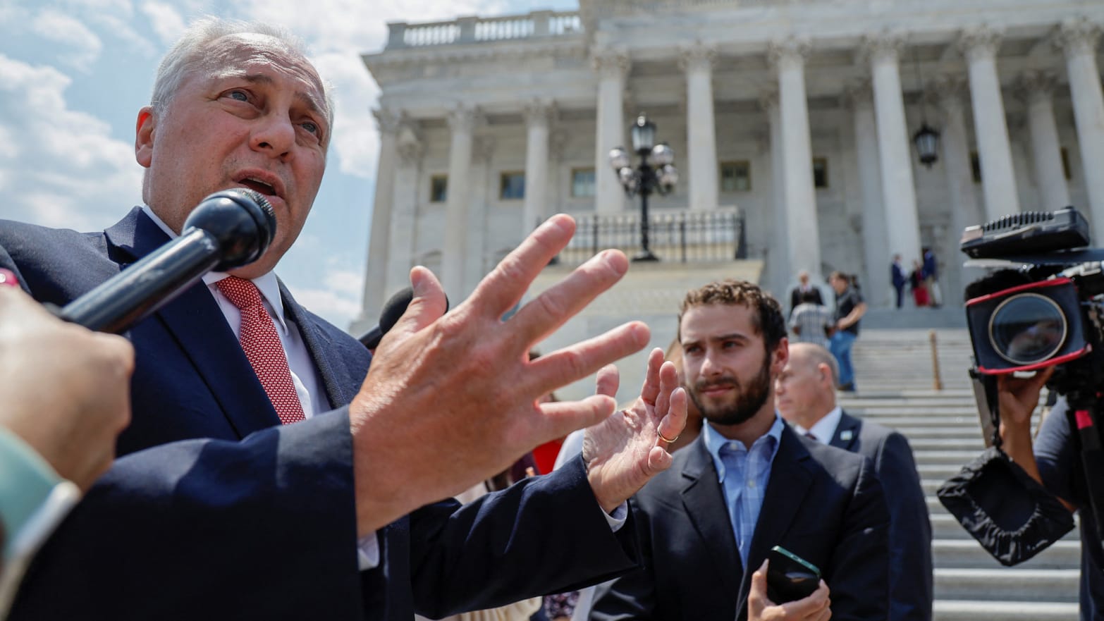 U.S. House Majority Leader Steve Scalise (R-LA) speaks to reporters after a vote at the U.S. Capitol in Washington, D.C. July 12, 2023.