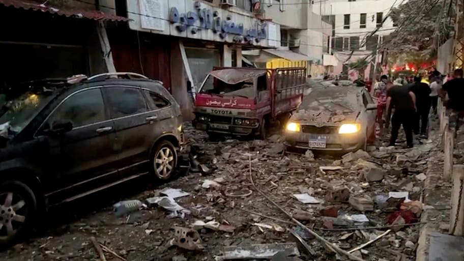 Damaged vehicles are seen after an Israeli strike on Beirut's southern suburbs, Lebanon July 30, 2024.