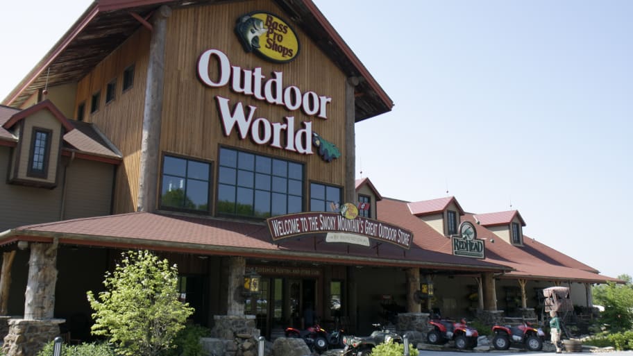 The exterior of Bass Pro Shops Outdoor world.