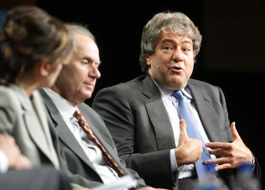 Leon Black (right) speaks at the the 2010 Milken Institute Global Conference in Beverly Hills, California.