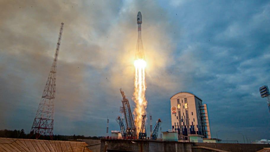 The lunar landing spacecraft Luna-25 blasts off from a launchpad in Russia.