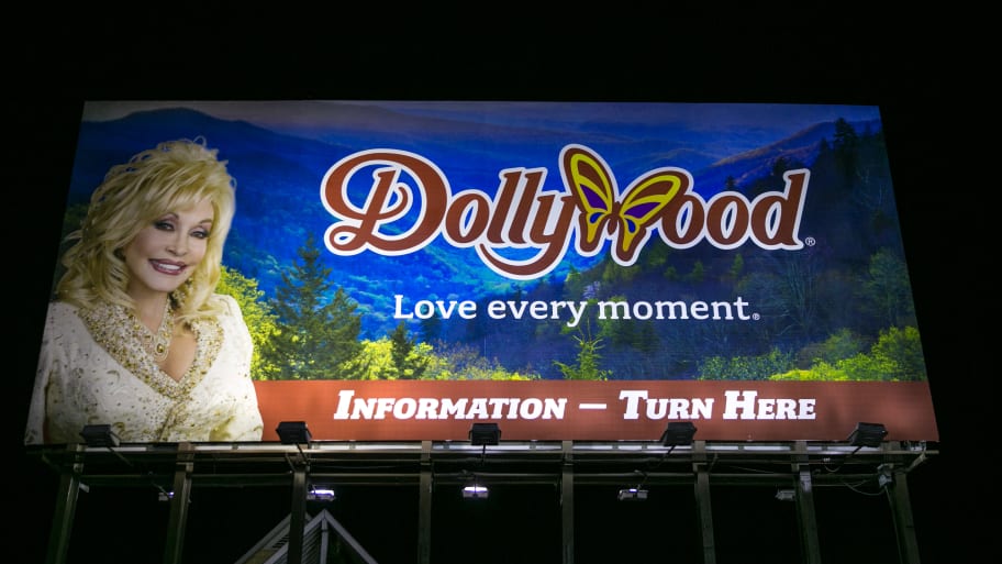 A billboard outside Dollywood in Pigeon Forge, Tennessee. 