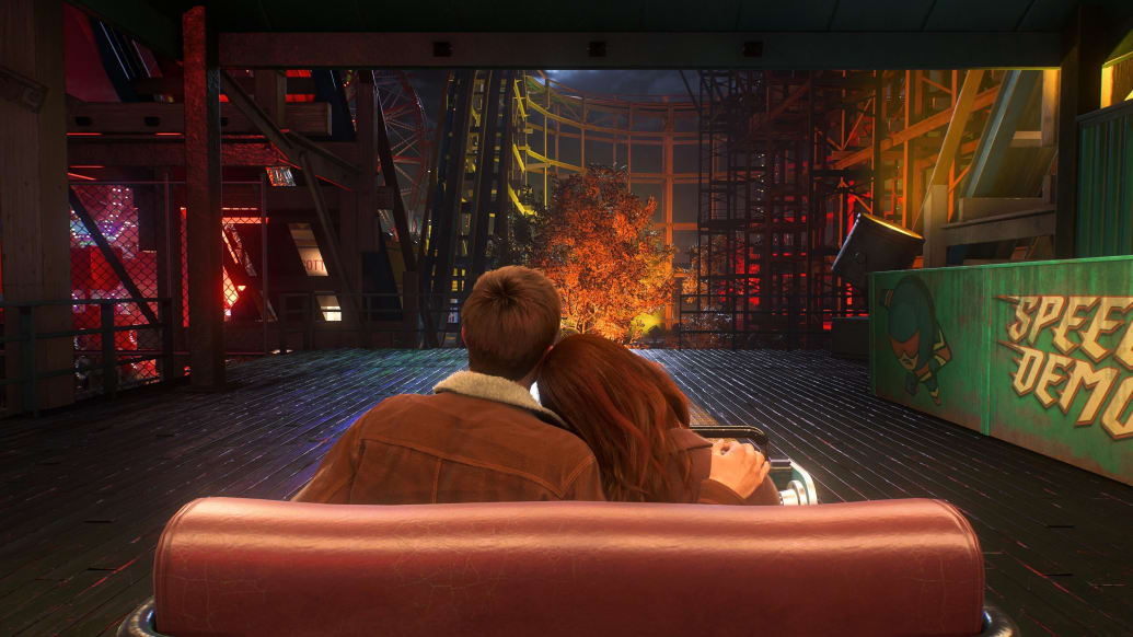 Peter Parker and Mary Jane Watson on a roller coaster.