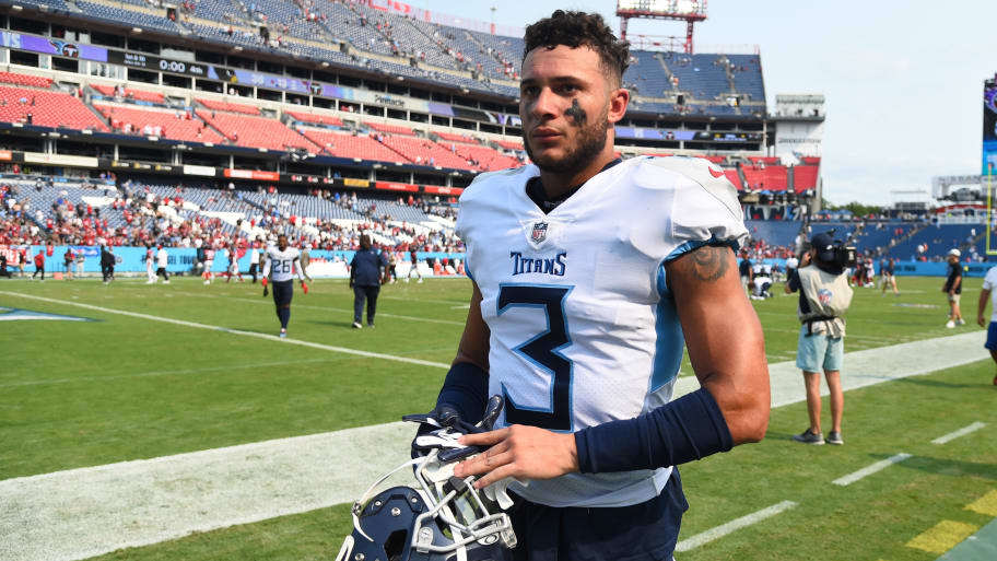 Tennessee Titans cornerback Caleb Farley leaves the field after a loss against the Arizona Cardinals at Nissan Stadium.