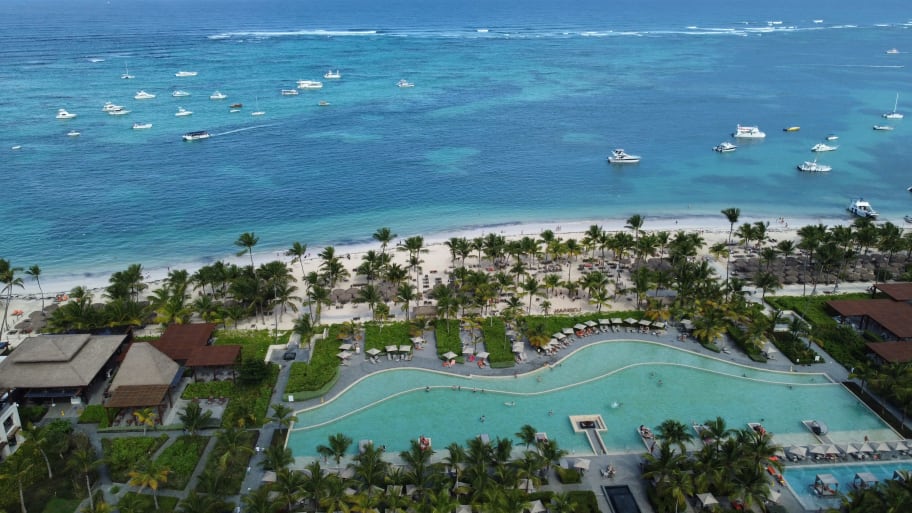 Aerial view of a beach in Punta Cana in the Dominican Republic, on January 7, 2022