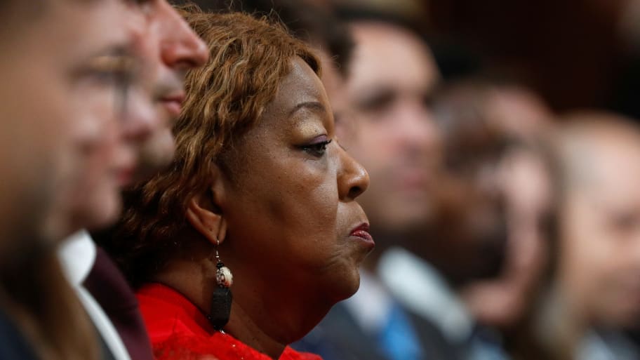 Ruby Freeman stares forward while listening to a congressional hearing.