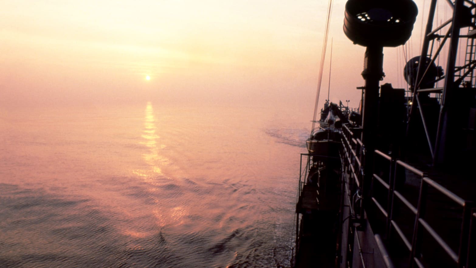 General view of the sunset of the USS Lewis B. Puller