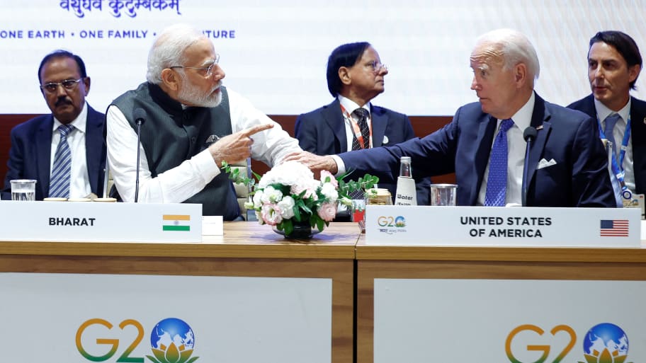 U.S. President Joe Biden and Indian Prime Minister Narendra Modi attend Partnership for Global Infrastructure and Investment event on the day of the G20 summit in New Delhi, India, Sept. 9, 2023. 