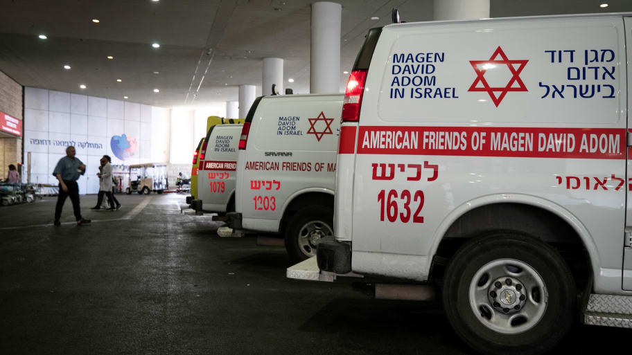 Ambulances are seen at a hospital in Ashkelon
