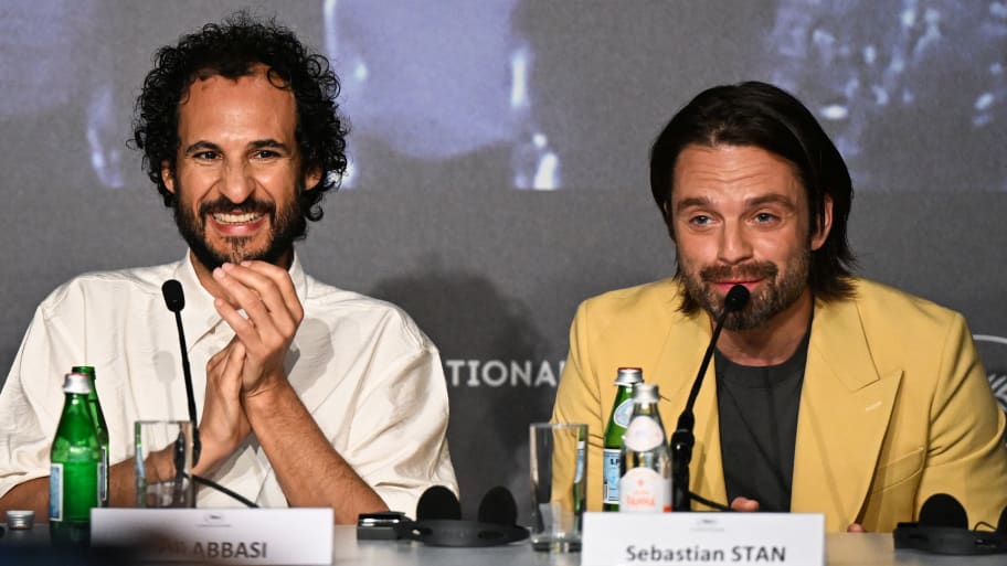  Iranian director Ali Abbasi and U.S. actor Sebastian Stan attend a press conference for the film \"The Apprentice\" during the 77th edition of the Cannes Film Festival in Cannes, southern France, on May 21, 2024. 