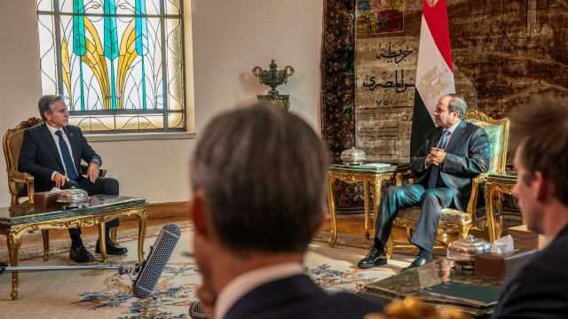 U.S. Secretary of State Antony Blinken meets with Egypt's President Abdel Fattah El-Sisi at Al-Ittihadiya Palace in Cairo