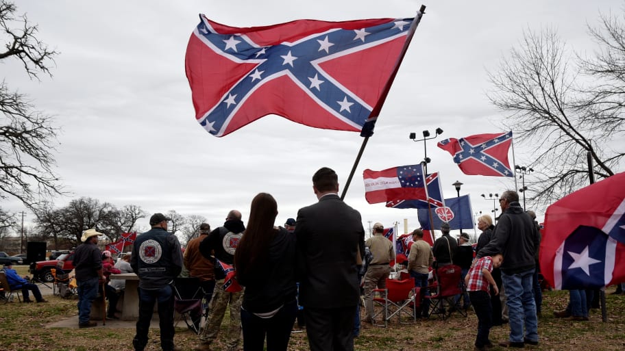 Confederate flag supporters attend a rally held by Sons of Confederate Veterans in Shawnee, Oklahoma, U.S. March 4, 2017. 