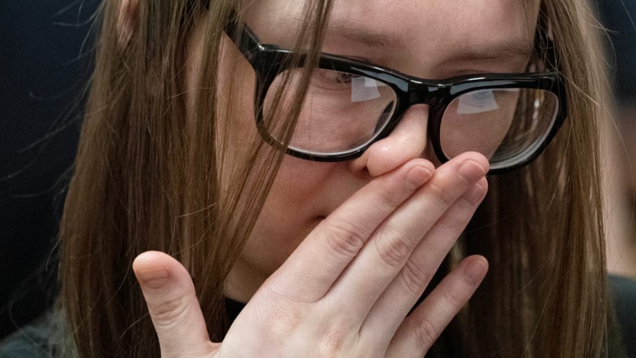 Anna Sorokin, who a New York jury convicted last month of swindling more than $200,000 from banks and people, reacts during her sentencing at Manhattan State Supreme Court New York, U.S., May 9, 2019.
