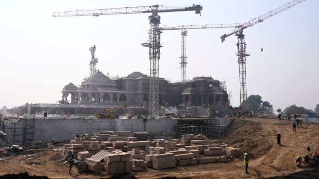 A photograph of the construction still happening on Ram Mandir Temple ahead of it's inauguration on January 22.