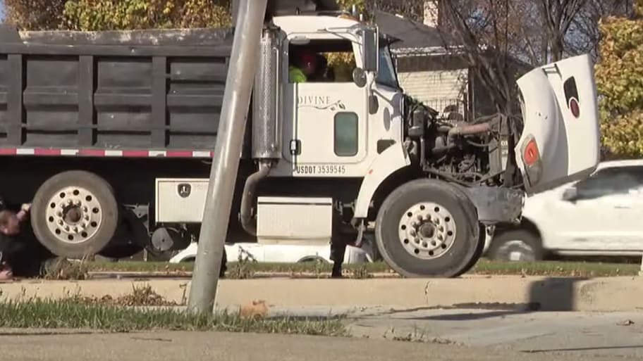 A dump truck involved in a crash which injured Milwaukee Police Chief Jeffrey Norman after a news conference on reckless driving.