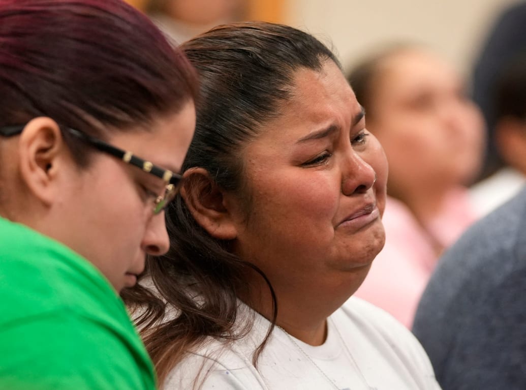Felicha Martinez, mother of Uvalde school shooting victim Xaver Lopez, cries while listening to U.S. Attorney General Merrick Garland.