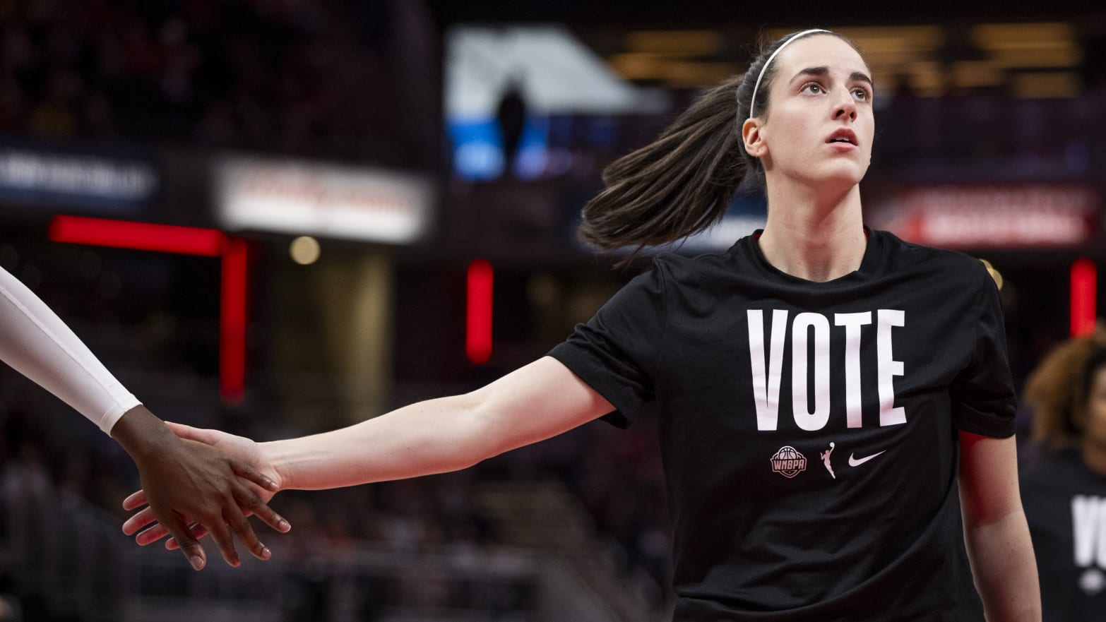 Caitlin Clark during warm-ups prior to the game against the Atlanta Dream at Gainbridge Fieldhouse on Sept. 8, 2024, in Indianapolis, Indiana.