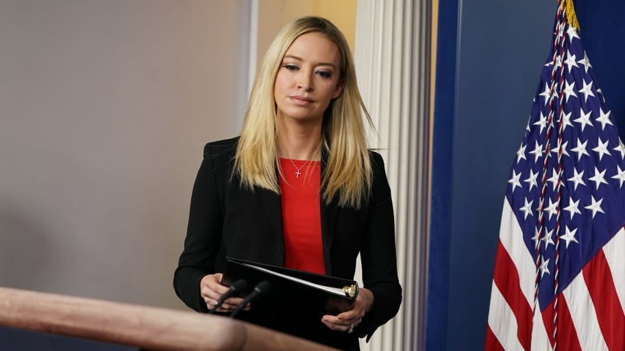 White House Press Secretary Kayleigh McEnany arrives to face reporters a day after supporters of U.S. President Donald Trump occupied the U.S. Capitol.