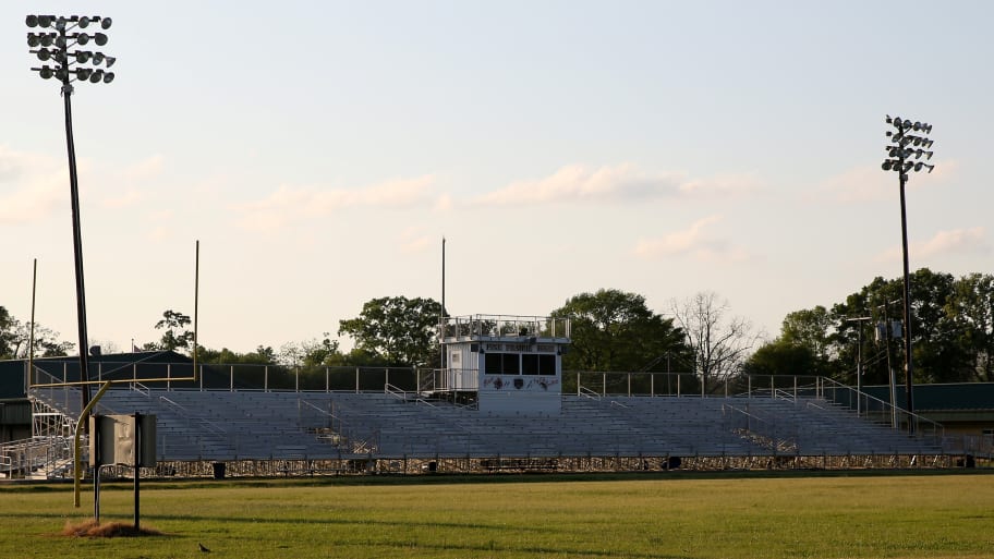 An empty football field.