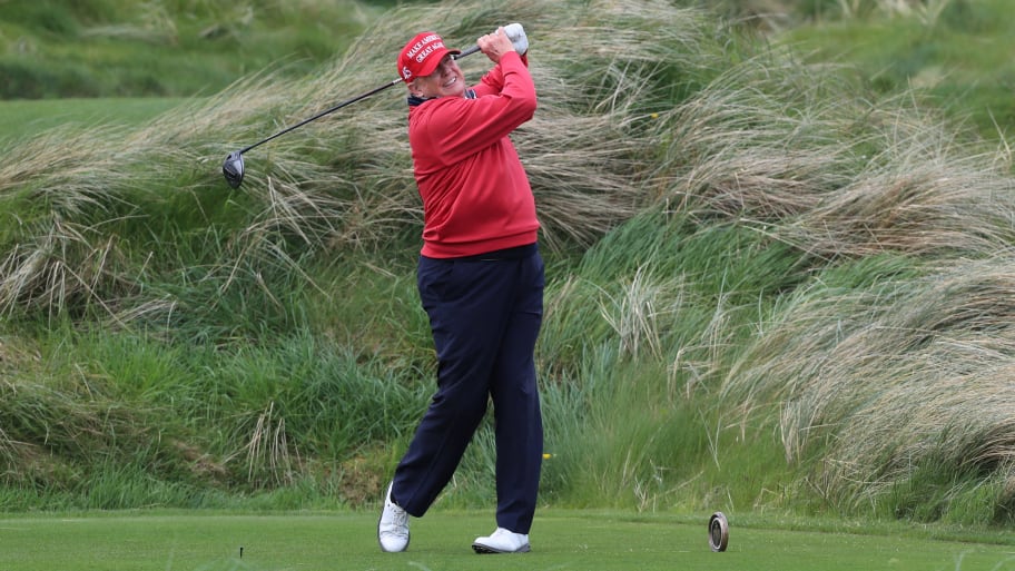 Former U.S. President and Republican presidential candidate Donald Trump plays golf at Trump International Golf Links course, in Doonbeg, Ireland May 4, 2023. 