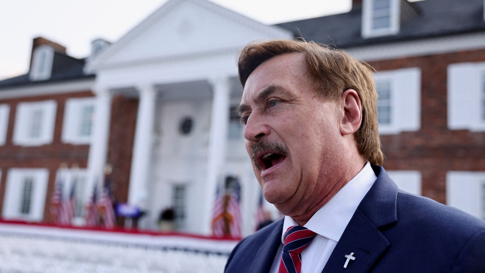 My Pillow CEO Mike Lindell speaks as he waits for former U.S. President Donald Trump, following Trump's arraignment on classified document charges, at Trump National Golf Club, in Bedminster, New Jersey, U.S., June 13, 2023.