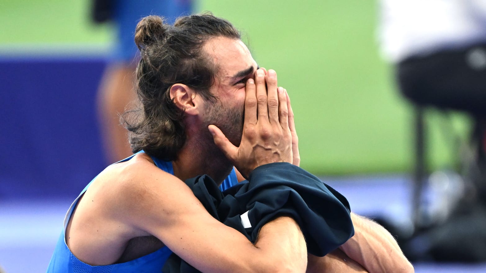 A photo of Gianmarco Tamberi of Italy during Men's High Jump.