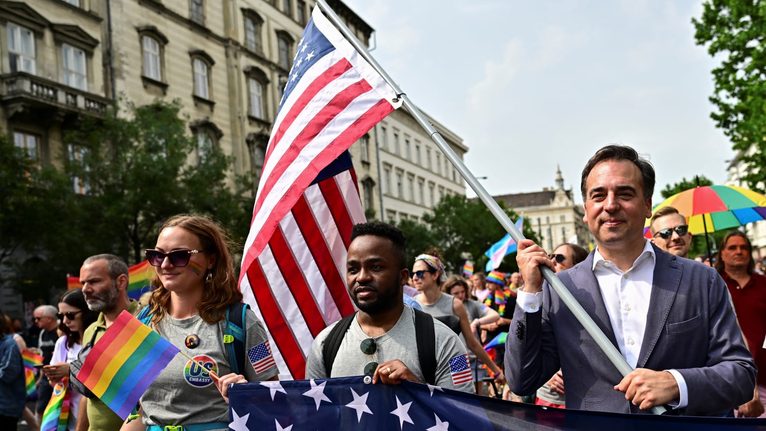 U.S. ambassador to Hungary David Pressman attends the annual Pride march in Budapest, Hungary, June 22, 2024