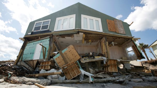 A damaged coastal house is pictured after Hurricane Irma passed the area in Ponte Vedra Beach