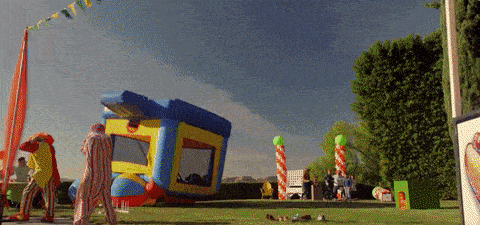 Gif of bouncy castle blowing away on '9-1-1'