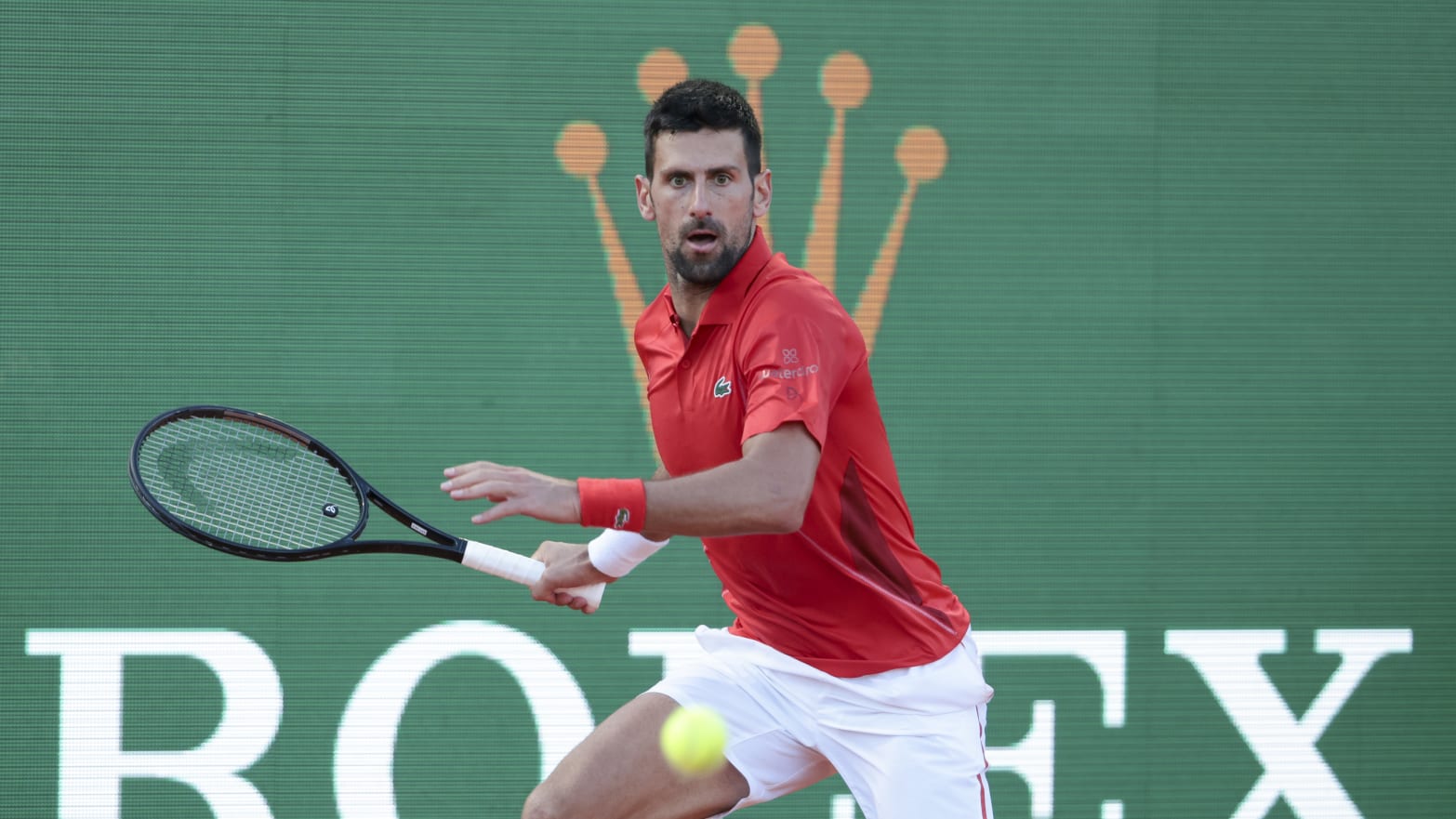 Novak Djokovic of Serbia in action during his semifinal against Casper Ruud of Norway on day 7 of the Rolex Monte-Carlo Masters