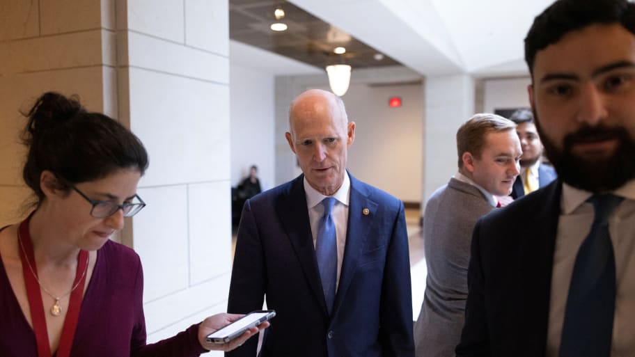 Senator Rick Scott (R-FL) walks to a classified meeting on the suspected Chinese spy balloon, on Capitol Hill in Washington, DC