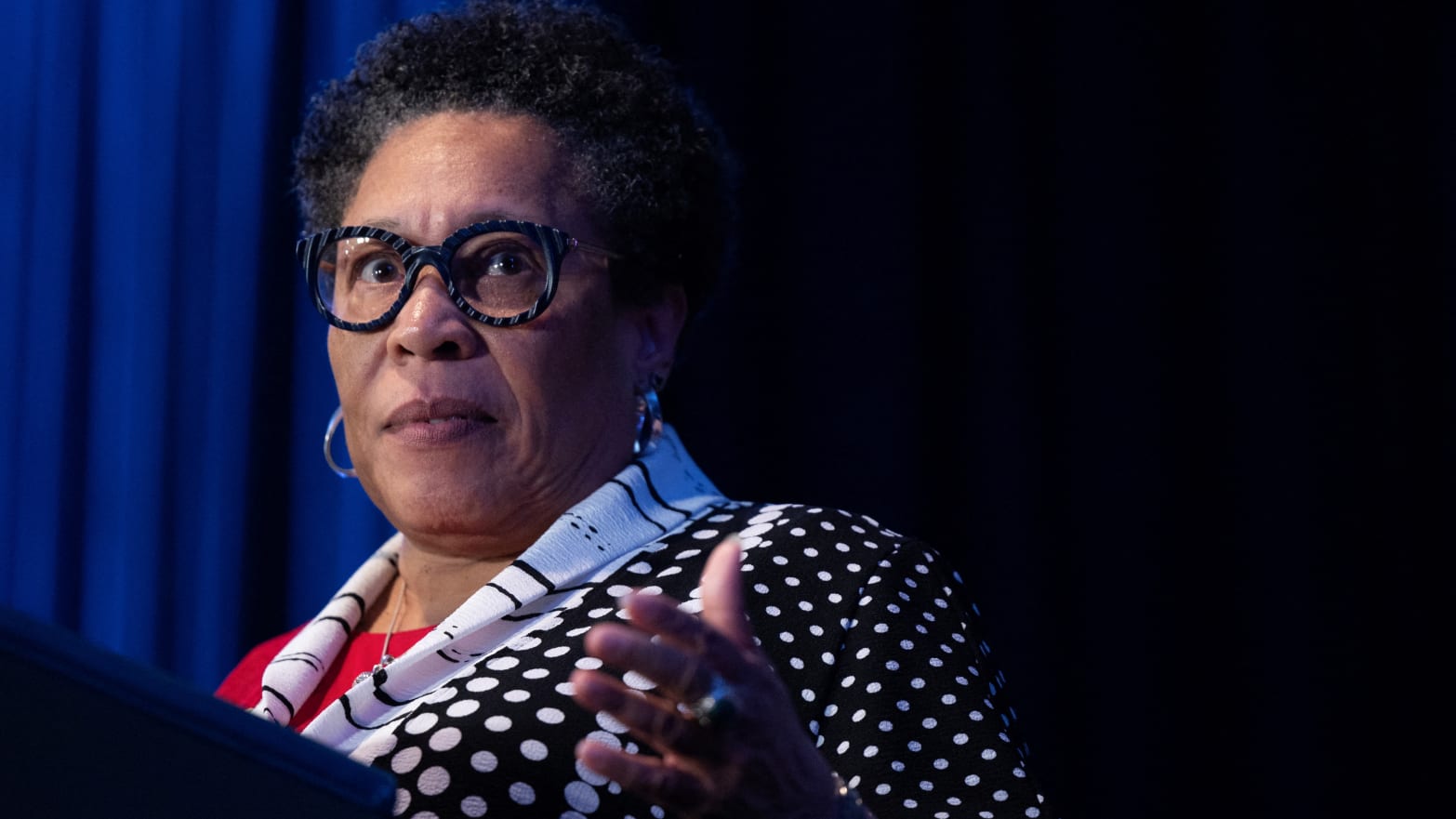 Marcia Fudge speaks on stage at an event in South Carolina.